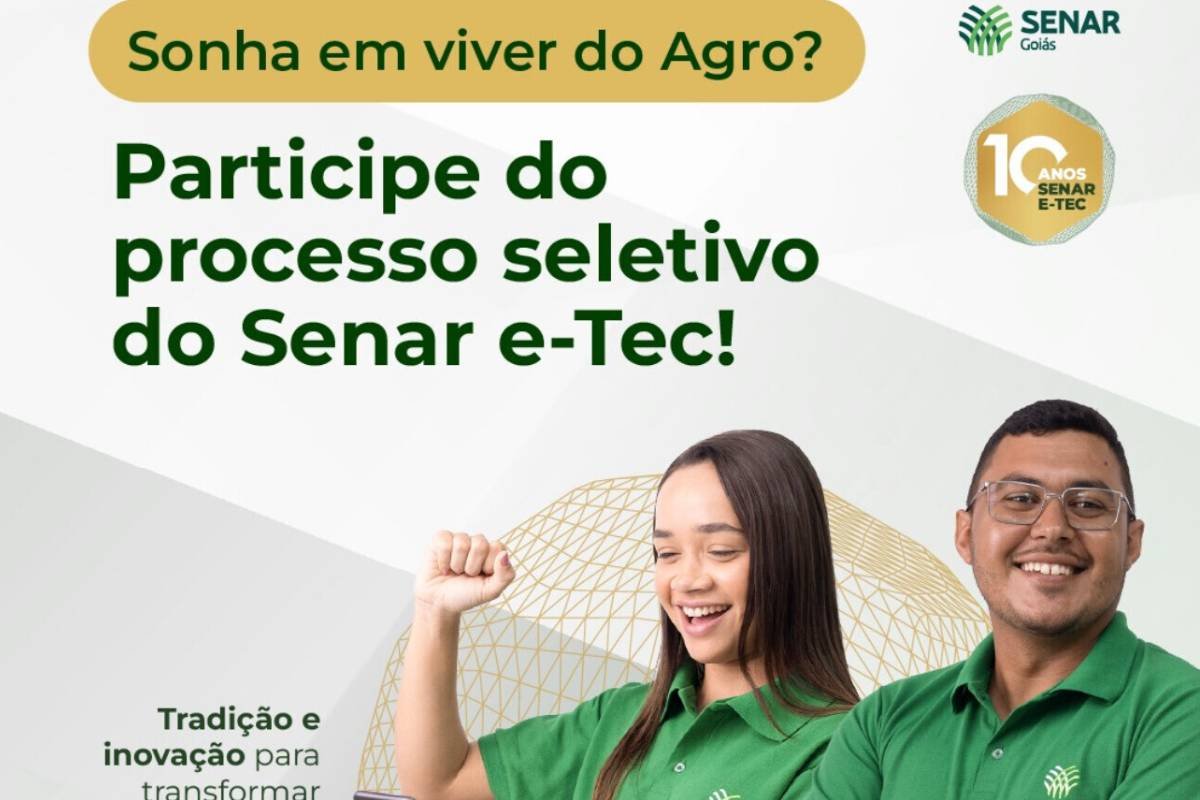 Senar Goiás abre inscrições para cursos técnicos gratuitos em parceria com a Rede e-Tec