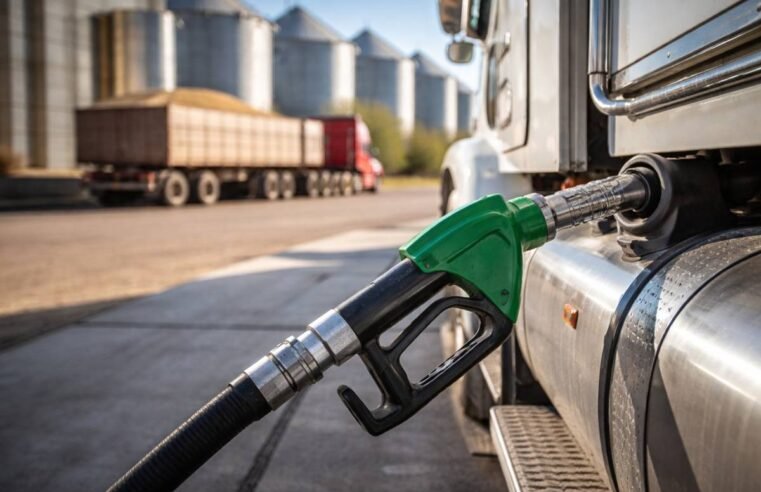 Caminhão sendo abastecido com diesel usado no transporte de cargas e no agronegócio brasileiro