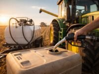 máquinas agrícolas sendo abastecidas com diesel em fazenda brasileira