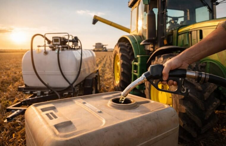 máquinas agrícolas sendo abastecidas com diesel em fazenda brasileira